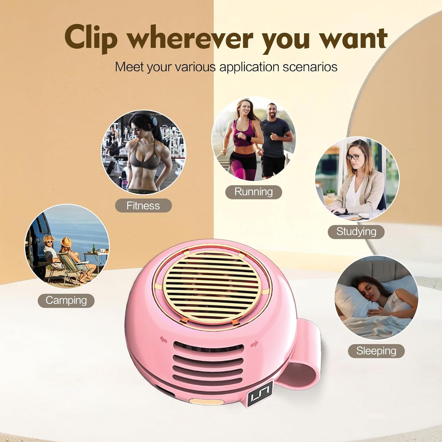 Portable Silent Mini Bladeless Electric Fan,Small fan Clip on for Shirt & Waist,2026 New Mini Bladeless Fan Clip On,Adjustable 3-Speed For Outdoor & Travel & Office,Gift (pink with display)