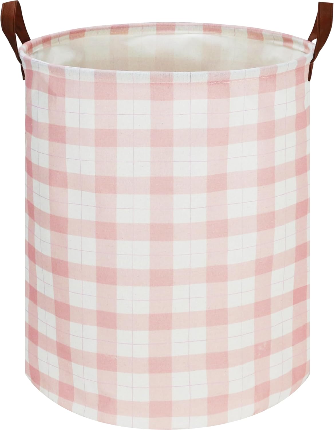 CLOCOR Laundry Basket, Waterproof Pink Nursery Hamper, Collapsible Fabric Storage Container, Room Decor, Gift Basket(Pink Grid)