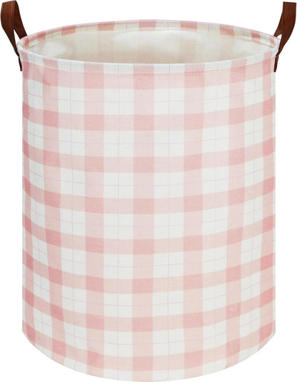 CLOCOR Laundry Basket, Waterproof Pink Nursery Hamper, Collapsible Fabric Storage Container, Room Decor, Gift Basket(Pink Grid)