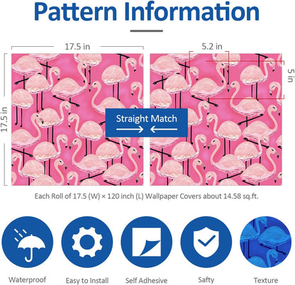 Pink Flamingo Wallpaper Peel and Stick Animal Wallpaper Pink 17.5"X120" Self Adhesive Wall Paper Peel and Stick Modern Watercolor Flamingo Contact Paper for Cabinets and Drawers Living Room