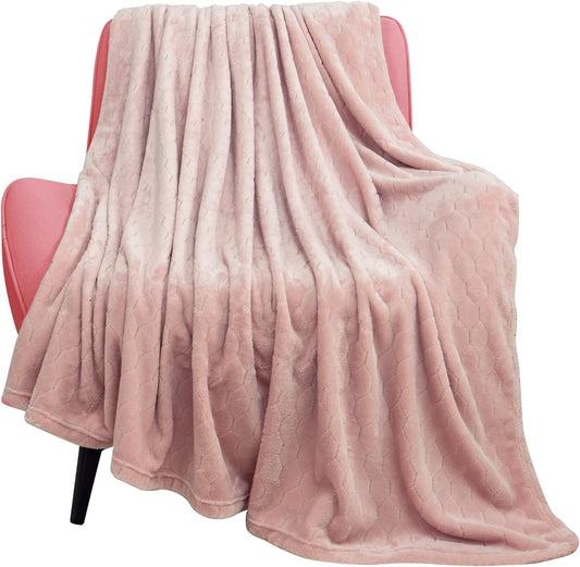 TOONOW Fleece Blanket Super Soft Cozy Throw Blanket 50" x 60", Lightweight Fuzzy Comfy Textured Flannel Blanket Winter Warm Plush Throw Blankets for Couch, Sofa, Bed, Light Pink