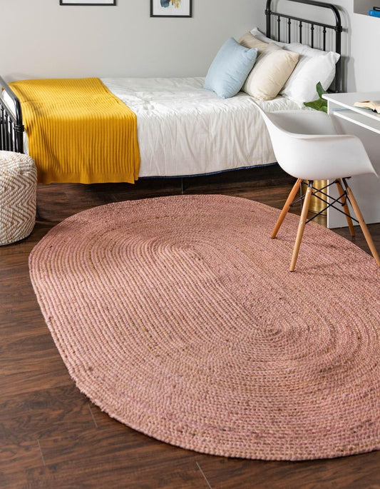 Unique Loom Braided Jute Collection Area Rug - Dhaka (3' 3" x 5' 1" Oval, Light Pink)