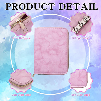 100 Sheets Gradient A5 Refill Papers for Planner Binder Insert with Pink Pu Leather 6 Ring Binder Cover, 120GSM Thick Watercolor Loose Leaf Papers Filler for Notebook Journal Girls Women Graduation