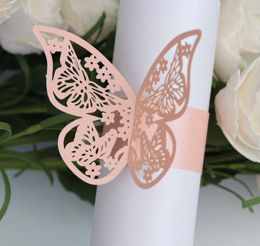 50pcs Laser Cut Butterfly Napkin Rings Holder for Dinners Tables Everyday Wedding Anniversray Party Decor Baby Bridal Shower Banquet Supply - DIY Chairs Sash Bows Tablecloth Paper Napkins (Pink)