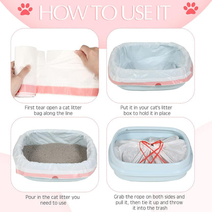 Sabary 30 Cat Litter Box Bags Jumbo Kitty Pan Liners with Drawstring Sturdy Hdpe Material for Cat Pet Waste Litter Box Tray, Pink (31 x 18 Inch)