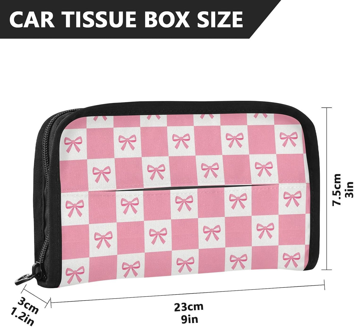 Car Tissue Holder Car Visor Organizer Tissue Box Holder for Car Sun Visor Organizer with Car Vehicle Accessories Essentials Interior for Women Men Pink Bows Checkerboard