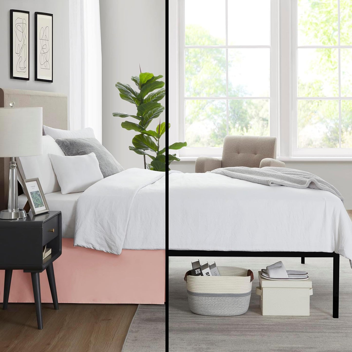 Nestl Peach Beige Bed Skirt Queen Size - Queen Bed Skirt 14 Inch Drop - Brushed Microfiber Bed Skirts - Hotel Quality Pleated Bed Skirt - Shrinkage & Fade Resistant