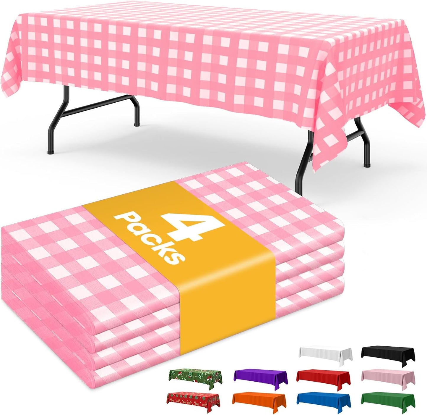 Niuara Pink Checkered Plastic Table Cloth - 4 Pack 54" × 108" Rectangle Disposable Tablecloths for 6FT Tables, Table Cover for Party, Holiday & Gathering Use