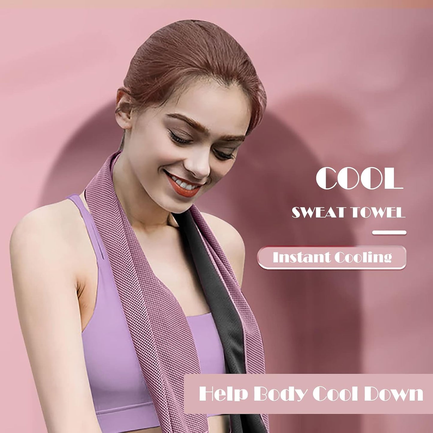 10 Pack Cooling Towels Bulk Microfiber Ice Towel Quick Dry Breathable Chilly Sweat Towel Stay Cool Towel for Neck Face Yoga Gym Workout Running Pilates Beach with Carabin Bag, 40x12'', Pink