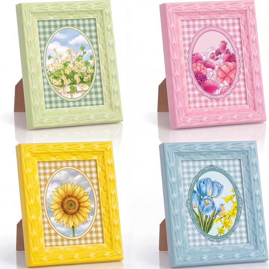 Lineshading 4 Pcs 3.5x5 Small Pastel Picture Frames Set, Colorful Photo Frames for Tabletop and Wall Display, Small Decorative Picture Frame for Room Decor, Gallery Wall, Desk(Pink,Yellow,Blue,Green)