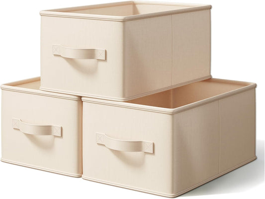 LayerSpace Storage Bins, Fabric Satin Storage Baskets for Shelves, 16.25" L*12" W*10" H Collapsible Storage Bins with Handles for clothes, Closet Baskets and Bins with Handles, Blush Pink, 3-Pack