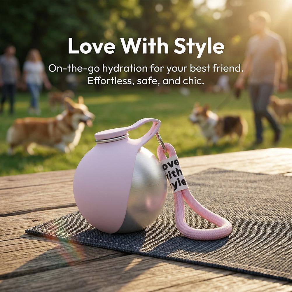 Portable Dog Water Bottle - Foldable Pet Water Bottle for Dogs,2 in 1 Stainless Steel DogWater Dispenser Portable for Small Dog Walking, Hiking & Travel, Leak-Proof & Spill Proof Compact Dogs Travel