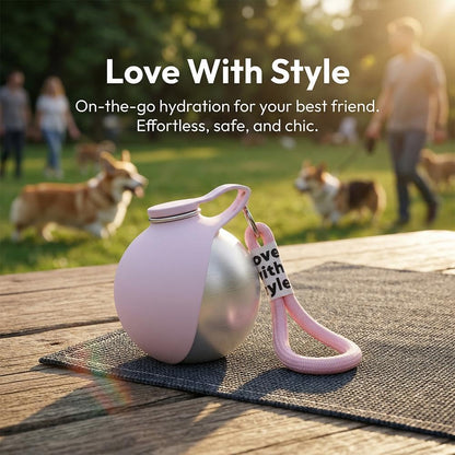 Portable Dog Water Bottle - Foldable Pet Water Bottle for Dogs,2 in 1 Stainless Steel DogWater Dispenser Portable for Small Dog Walking, Hiking & Travel, Leak-Proof & Spill Proof Compact Dogs Travel