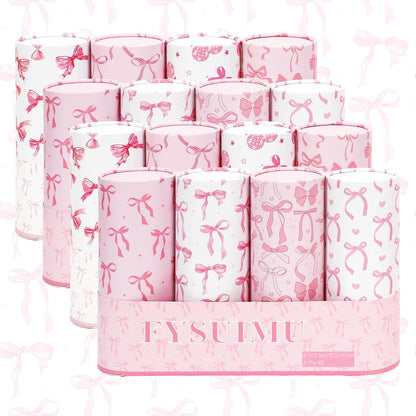 FYSUIMU 16Pcs Pink Bow Car Tissue Holder with Facial Tissue Pink White Bow Round Tissue Tubes for Travel Car Cup Holder Home