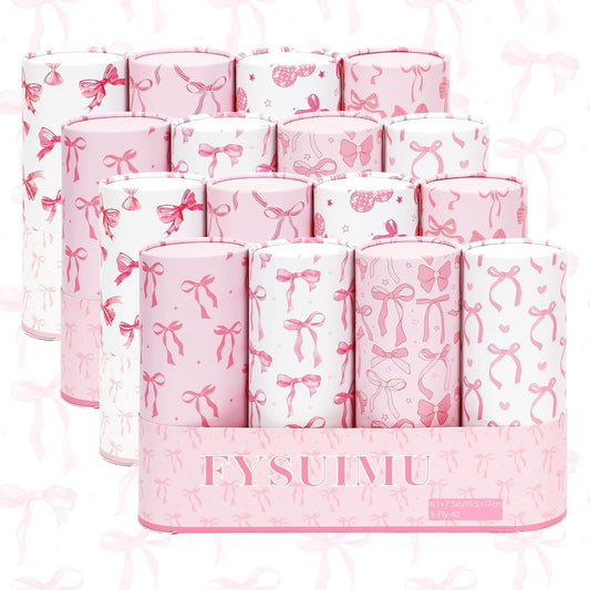 FYSUIMU 16Pcs Pink Bow Car Tissue Holder with Facial Tissue Pink White Bow Round Tissue Tubes for Travel Car Cup Holder Home