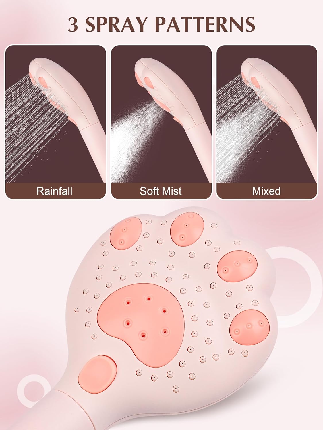 Filtered Shower Head with Handheld,Cute High Pressure 3 Spray Mode Showerhead with Filters Hard Water - Removes Chlorine 60" Hose(Pink)