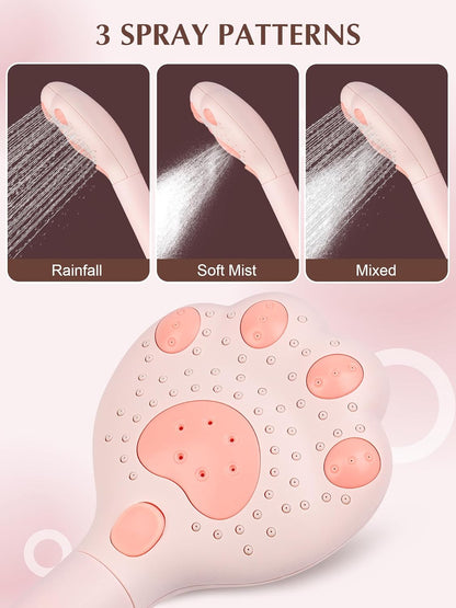 Filtered Shower Head with Handheld,Cute High Pressure 3 Spray Mode Showerhead with Filters Hard Water - Removes Chlorine 60" Hose(Pink)