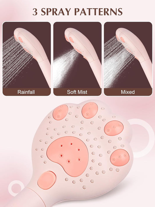 Filtered Shower Head with Handheld,Cute High Pressure 3 Spray Mode Showerhead with Filters Hard Water - Removes Chlorine 60" Hose(Pink)