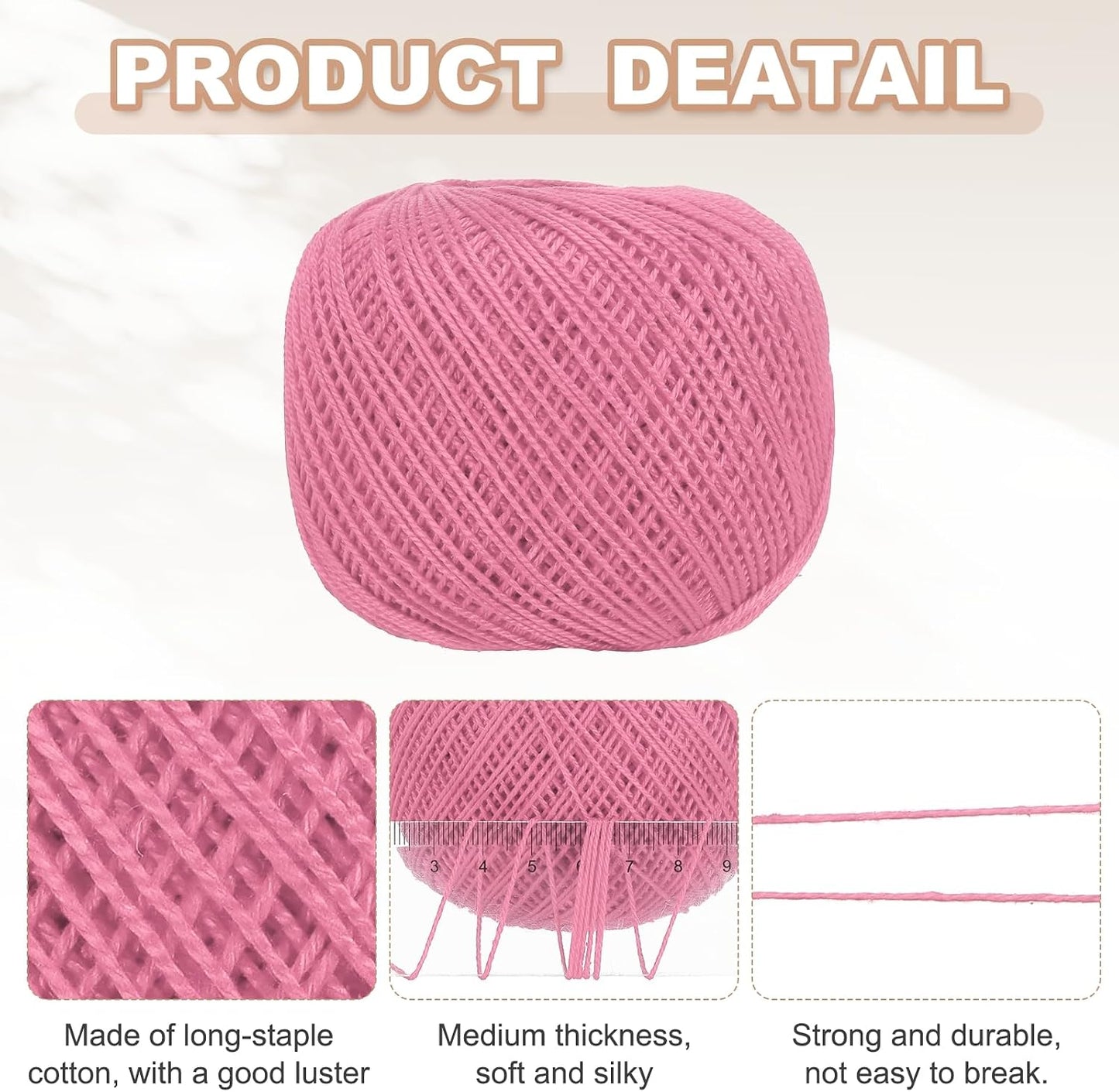 MECCANIXITY Crochet Thread Pearl Cotton Size 3 Pure Pink 2 Rolls 164 Yards for Crocheting Tatting Knitting Embroidery Sewing