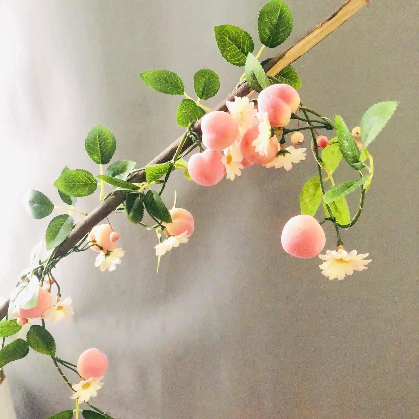Artificial Peach Flower Vine Garland,Hanging Pink Flowers Peach Fruit Berries Plant Wreath for Wedding Home Garden Office Hotel Party Craft Art Decoration (1, Pink Peach)