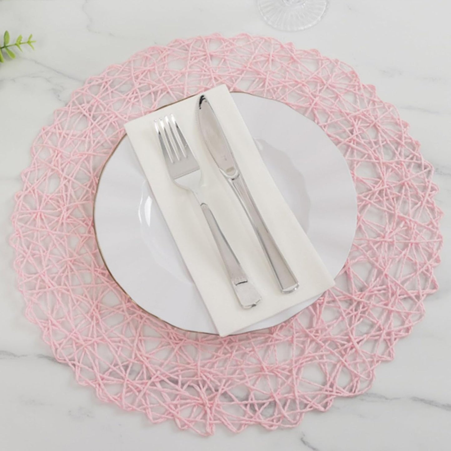 Efavormart 6 Pack Blush Woven Fiber Disposable Placemats, Round Table Mats 15"