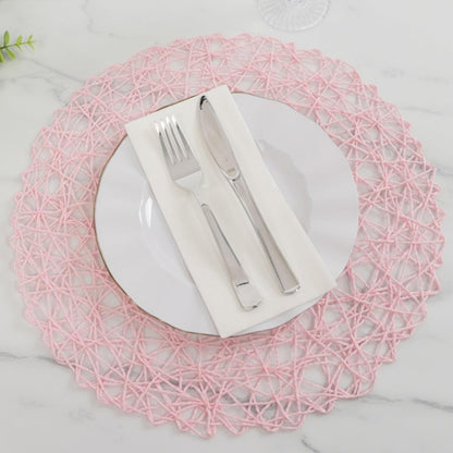 Efavormart 6 Pack Blush Woven Fiber Disposable Placemats, Round Table Mats 15"