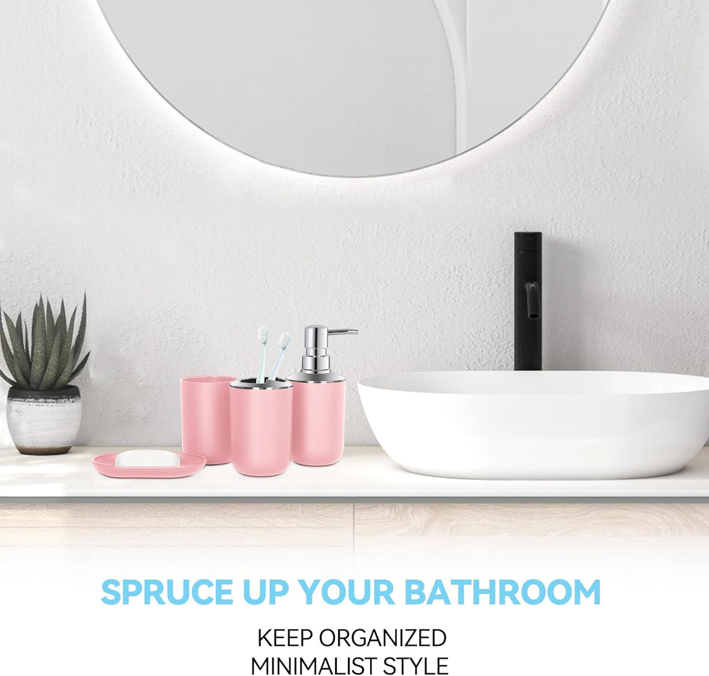 Pink Bathroom Accessories Set 4 PCS, Pink Bathroom Accessories, Plastic Soap Dispenser and Toothbrush Holder Set, Soap Dish and Mouthwash Cup, Boho Bathroom Decor, Bathroom Set