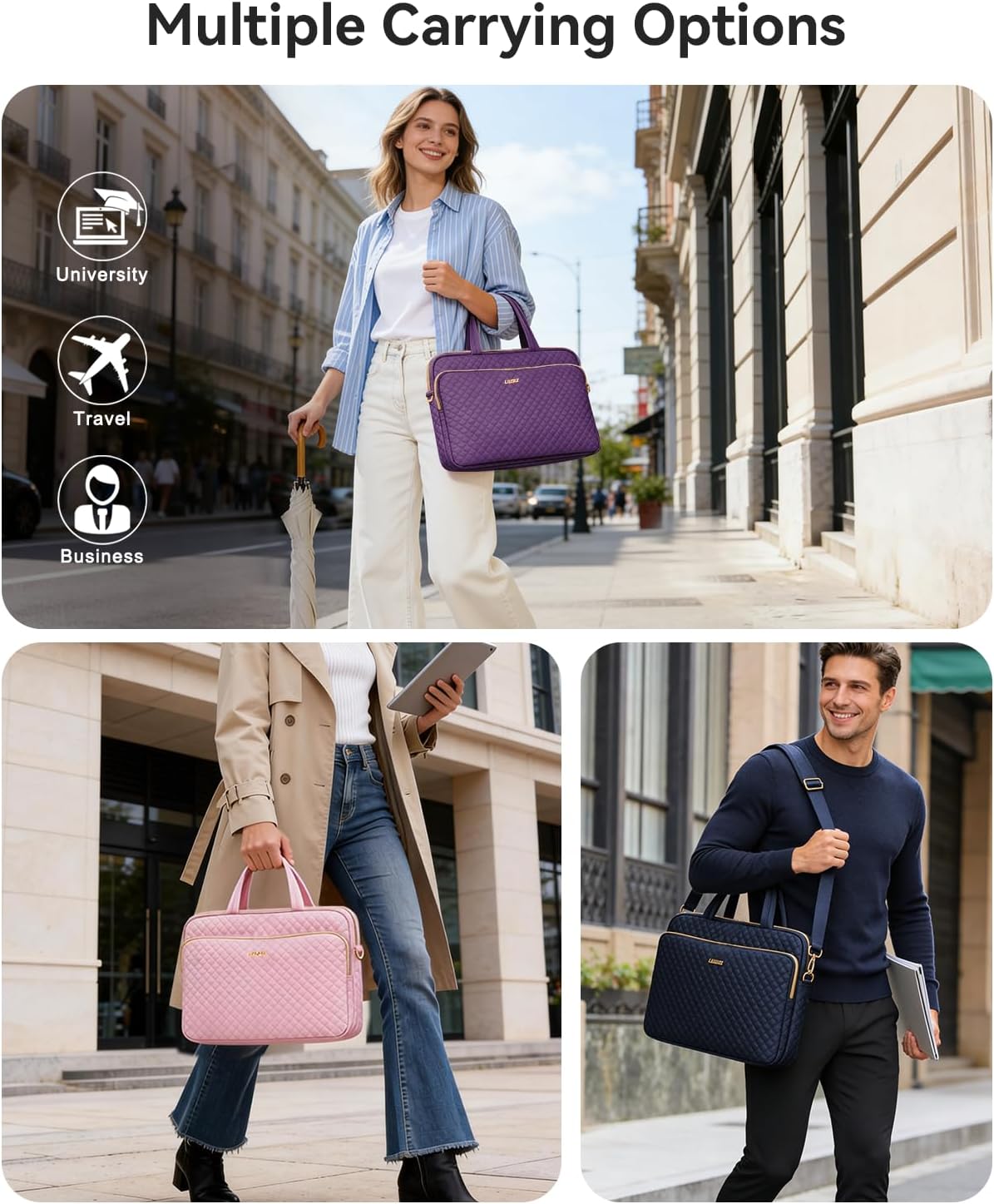 14 Inch Laptop Bag Case for Women Men Compatible with HP Chromebook OmniBook Envy/14 MacBook Pro M5/Dell Pro Inspiron XPS/Lenovo Yoga, Messenger Carrying Briefcase Computer Bag Case, Pink