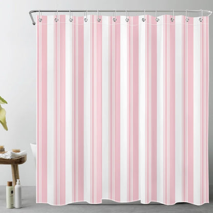 LB Pink Vertical Striped Shower Curtain for Bathroom, Aesthetic Modern Pink and White Stripe Fabric Shower Curtain with Hooks,Vintage Stripes Farmhouse Bathroom Curtain Shower Set,72" W x 72" L