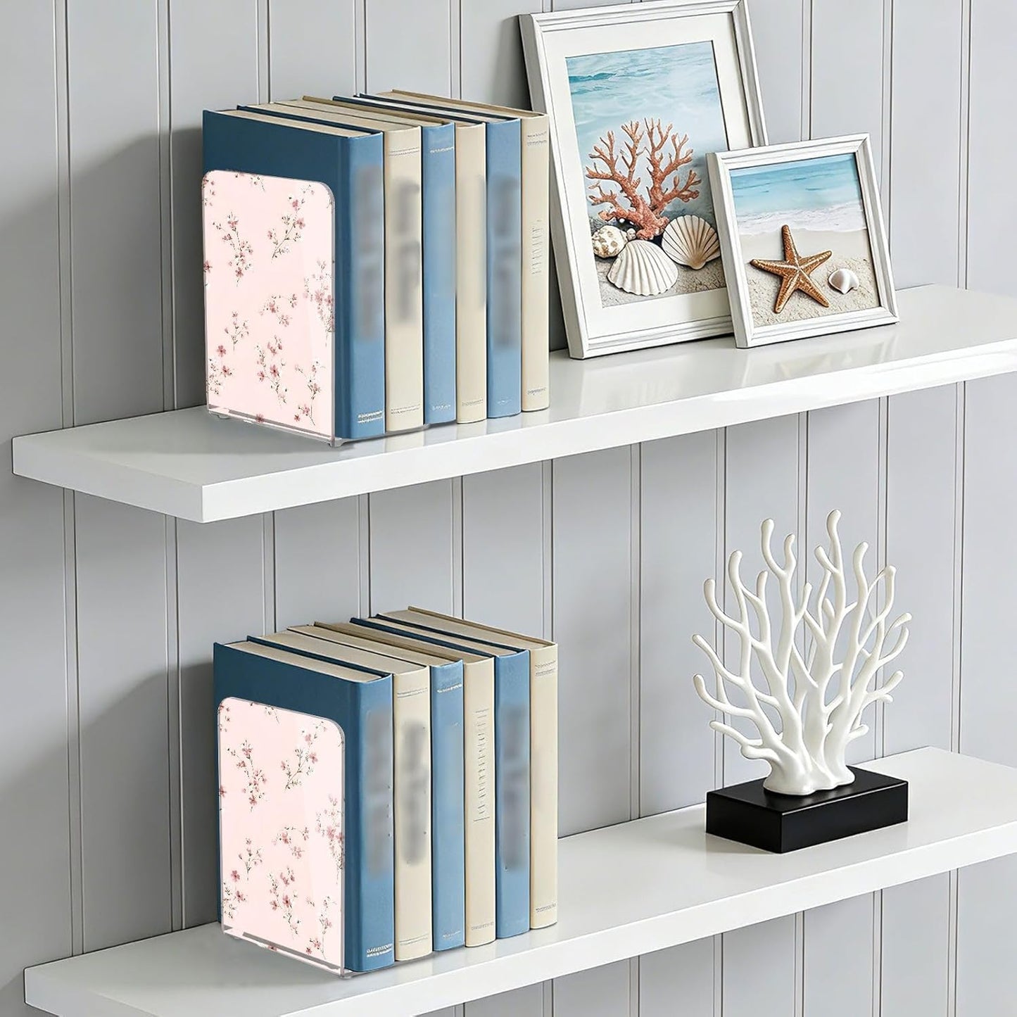 Light Pink Small Floral 1 Bookends Book Ends for Shelves Heavy Books Stopper Decorative Acrylic Non-Slip 1 Pair