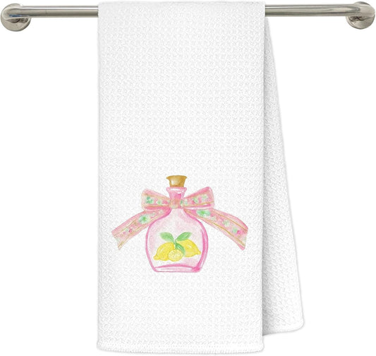 Coquette Pastel Bow Lemon Perfume Bathroom Hand Towels 16x24 in, Pink Girly Bathroom Decor, Trendy Preppy Decorative Hand Tea Dish Towels for Washroom Powder Room Vanity