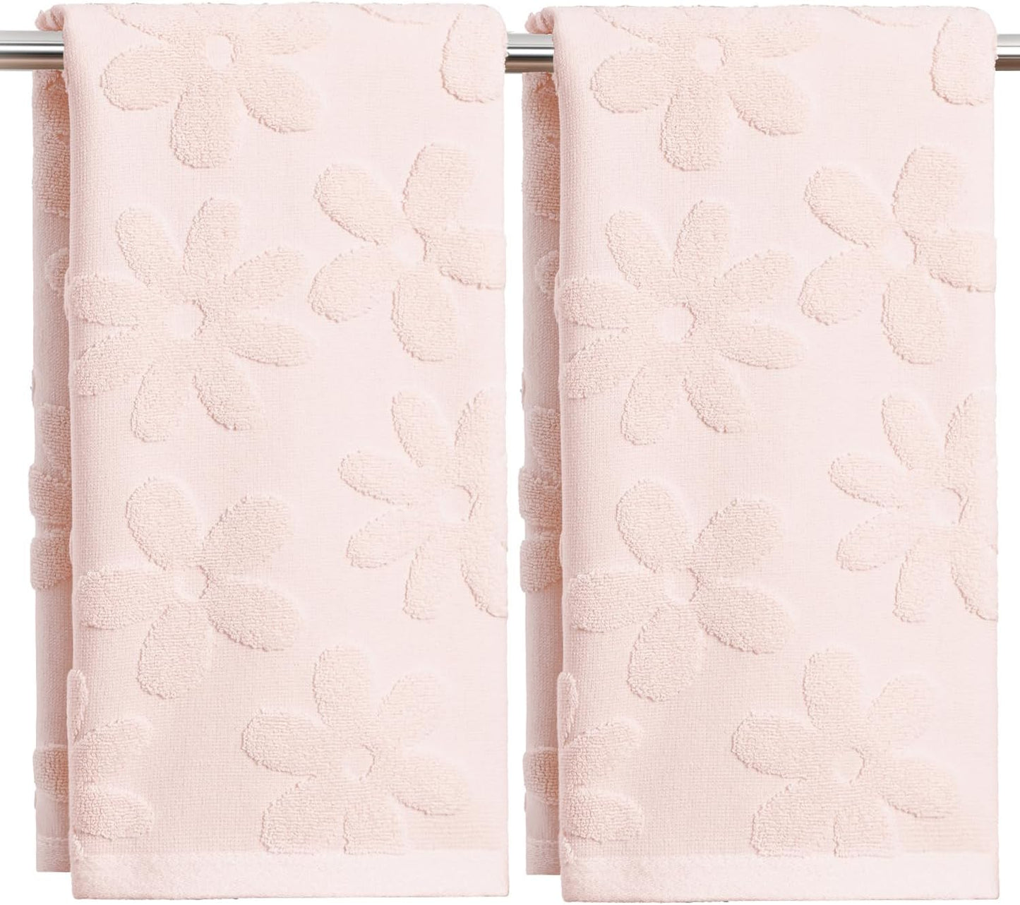 Artoid Mode 2 Pcs Pink 3D Floral Jacquard Spring Hand Towels for Bathroom, 100% Cotton Soft Absorbent Bathroom Decor Towels, 13.7 x 29.5 Inch