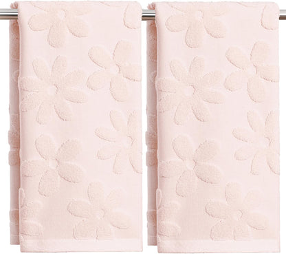 Artoid Mode 2 Pcs Pink 3D Floral Jacquard Spring Hand Towels for Bathroom, 100% Cotton Soft Absorbent Bathroom Decor Towels, 13.7 x 29.5 Inch