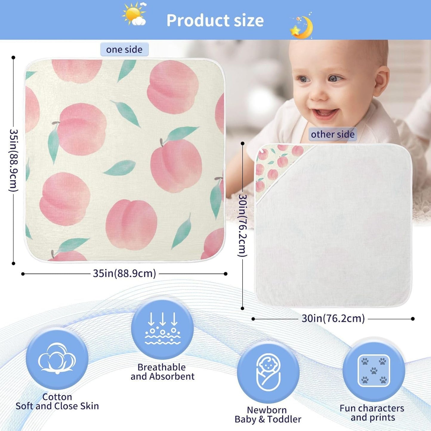 YETTASBIN Peach Baby Towel, Ultra Soft Absorbent Cotton Baby Hooded Bath Towel for Newborn Baby Boy Girl, Toddler, Infant Registry Gift - 30 x 30 Inch