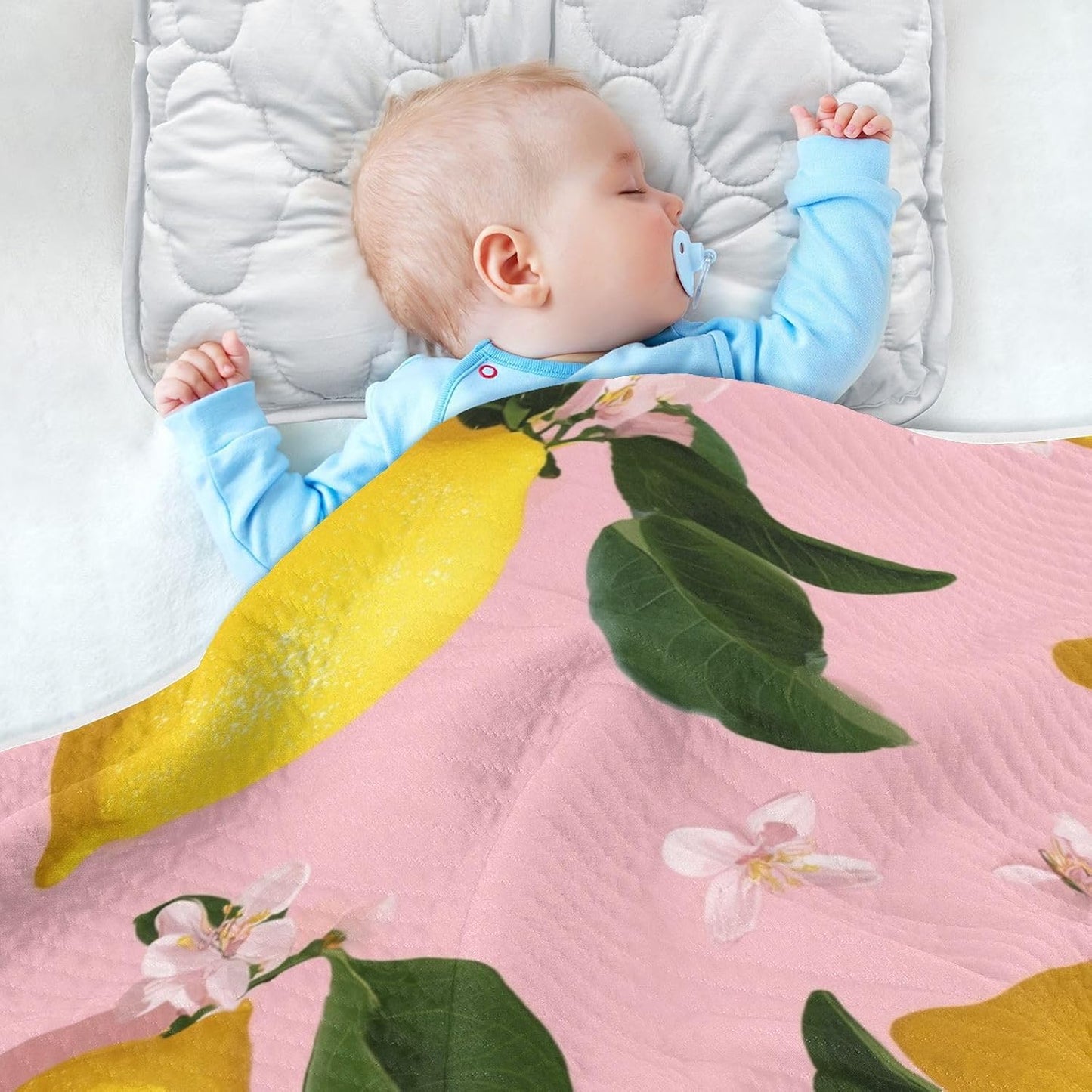 Yellow Lemon on Pink Baby Blanket Quilt - Soft Lightweight Cotton Baby Blankets for Boys & Girls, 30x40in