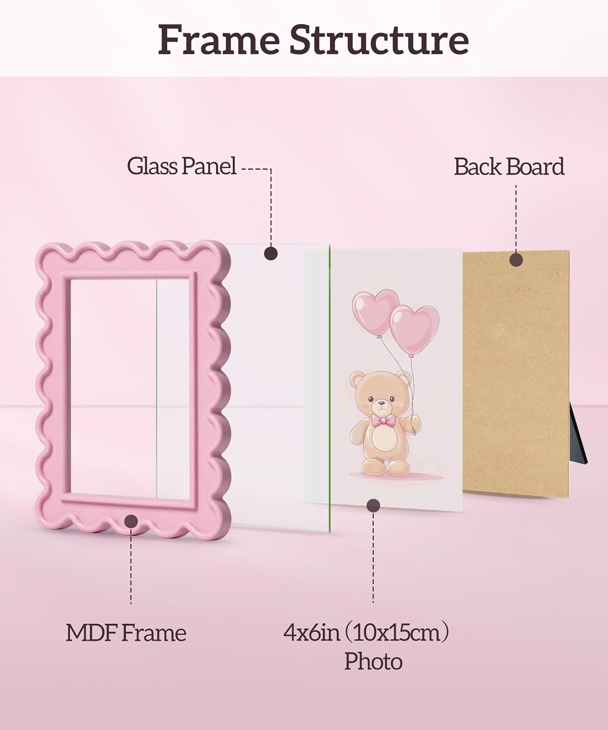 Sonefreiy Pink 4x6 Picture Frame Cute Unique Picture Frames for Wall Colorful 4 x 6 Photo Frame Tabletop Display Gift for Family Grandma Friends Girls Woman