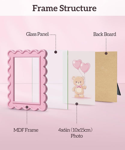 Sonefreiy Pink 4x6 Picture Frame Cute Unique Picture Frames for Wall Colorful 4 x 6 Photo Frame Tabletop Display Gift for Family Grandma Friends Girls Woman