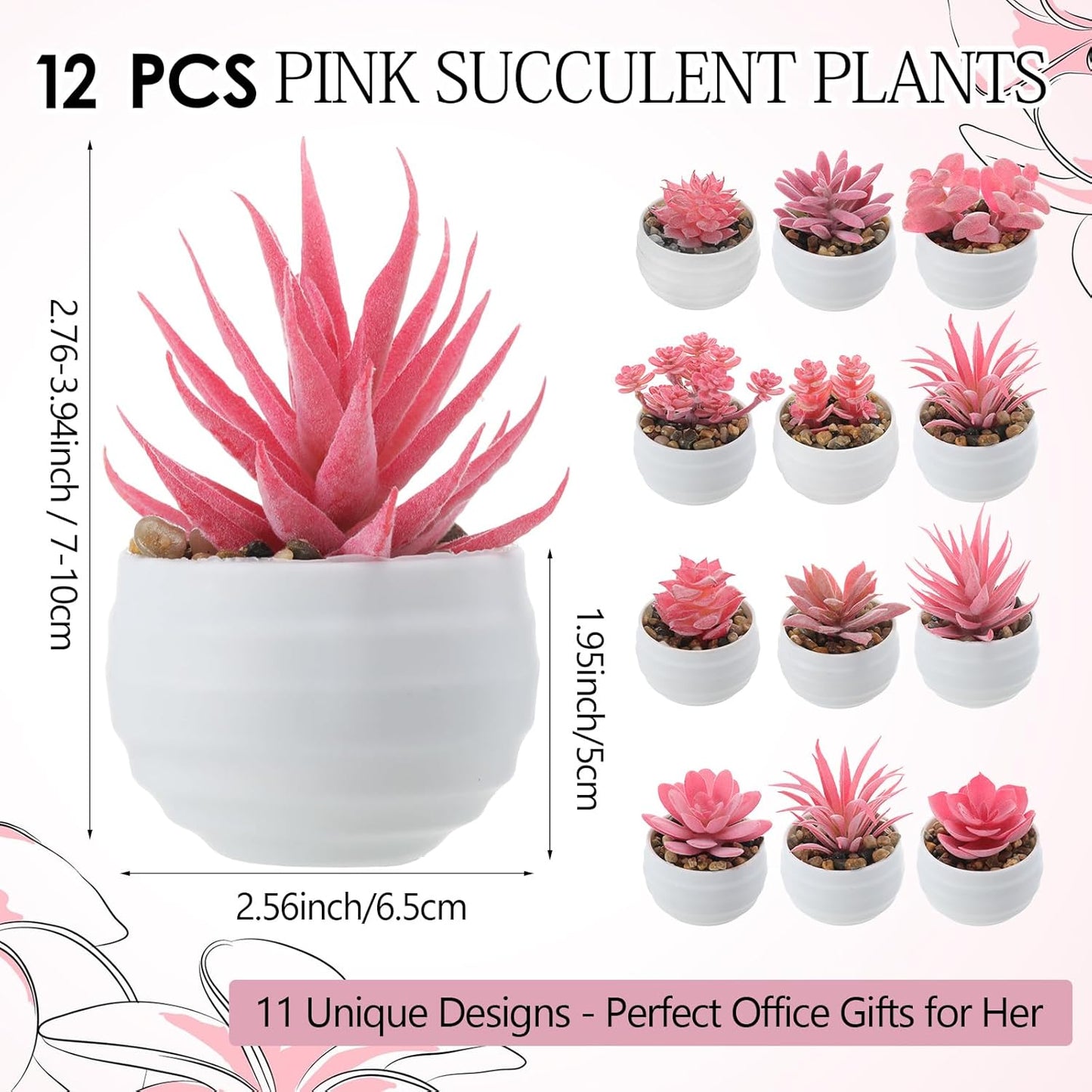 Norme 12 Pcs Pink Succulent Plants Artificial in Pots Small Fake Succulents Bulk for Office Desk Pink Desk Accessories Home Wedding Decor Birthday Easter Day Gifts for Wife Women