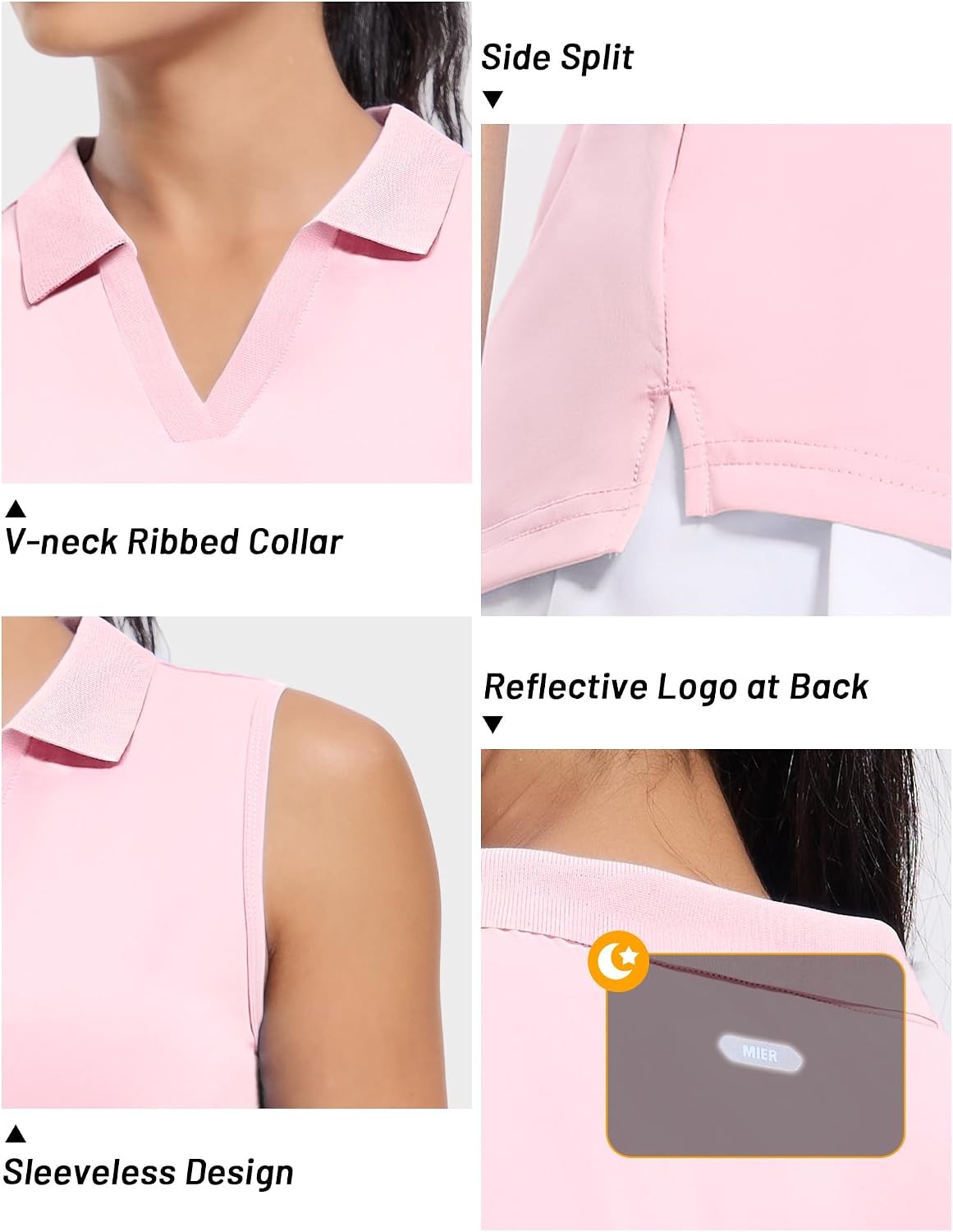 MIER Women's Sleeveless Golf Polo Shirts Dry Fit Collared Tank Tops V Neck Ribbed Athletic Tennis Shirt, Moisture Wicking