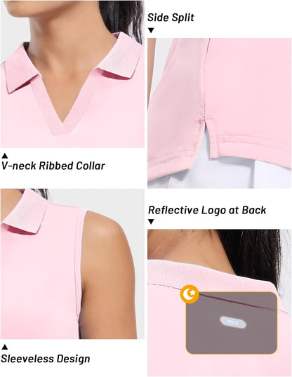 MIER Women's Sleeveless Golf Polo Shirts Dry Fit Collared Tank Tops V Neck Ribbed Athletic Tennis Shirt, Moisture Wicking
