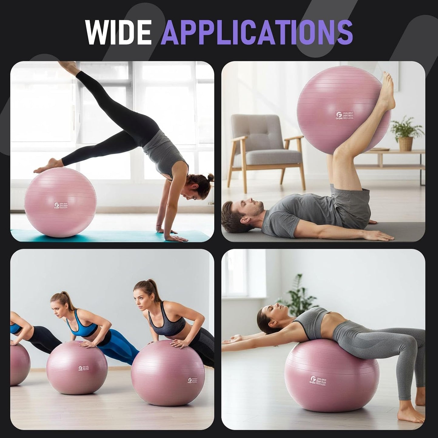 Gruper Exercise Ball, Extra Thick Yoga Ball for Working Out, Yoga & Pregnancy, 4 Sizes Anti-Burst Balance Ball with Foot Pump for Pilates, Physical Therapy & Fitness