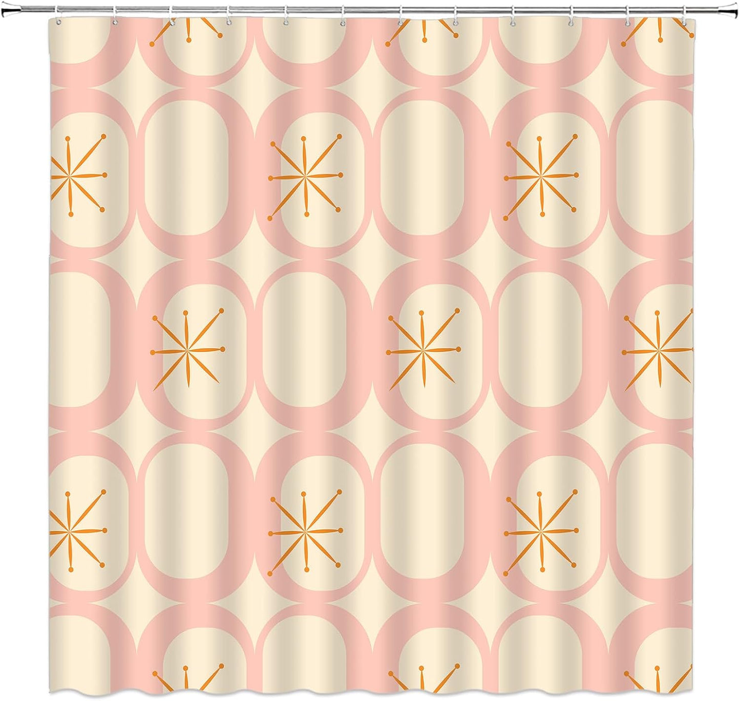 Mid Century Shower Curtain Modern Abstract Atomic Round Squares Retro 50s Geometric Bathroom Decor Polyester Curtains with Hooks