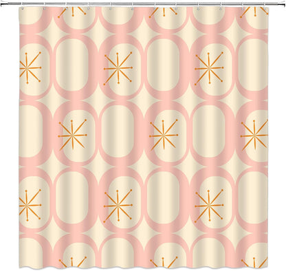Mid Century Shower Curtain Modern Abstract Atomic Round Squares Retro 50s Geometric Bathroom Decor Polyester Curtains with Hooks