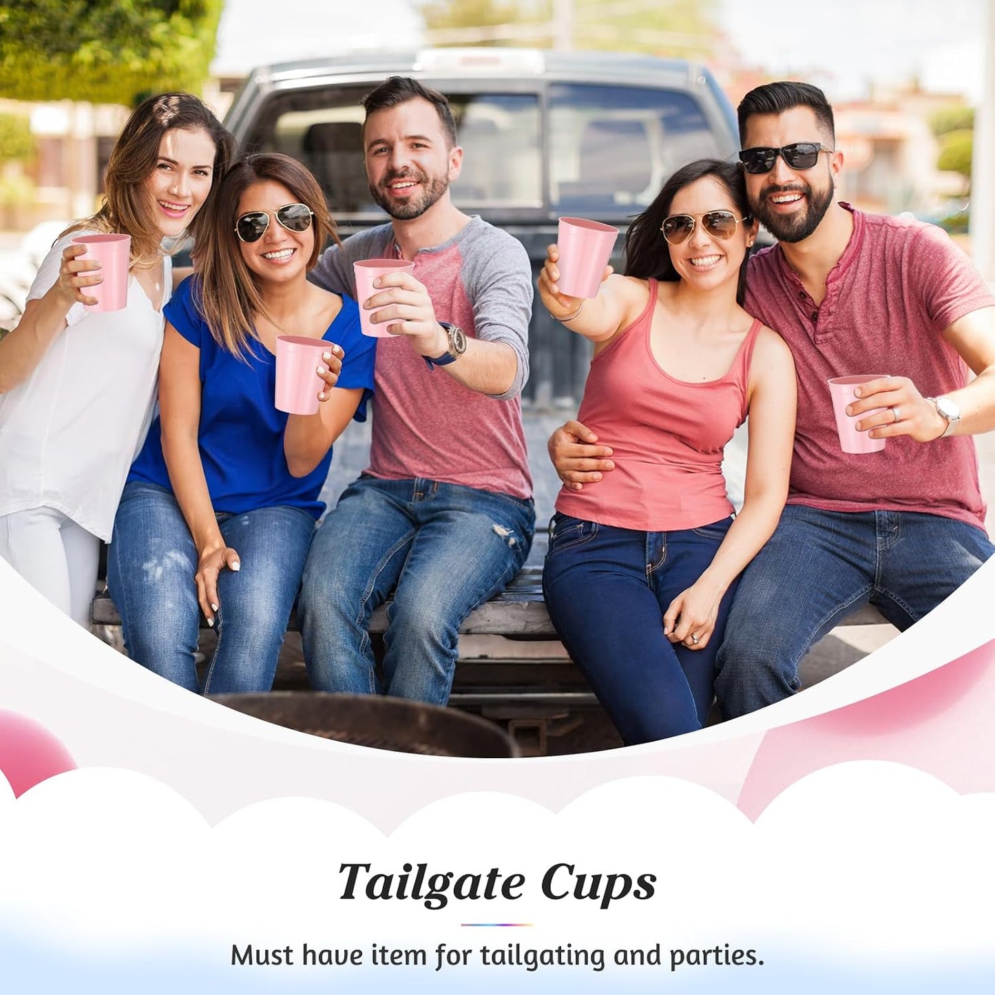 Mifoci 24 Pcs Stadium Plastic Cups Blank Reusable Drink Tumblers Bulk Stackable Drinking Stadium Tumbler for Birthday Party Weddings Mardi Gras(16oz,Pink)