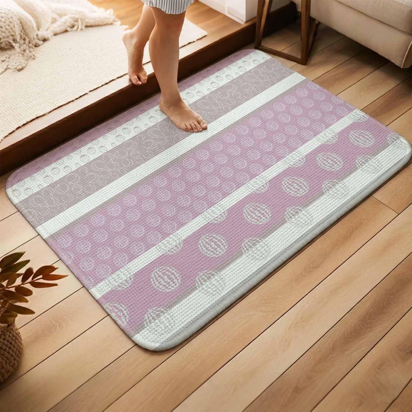 Bathroom Rugs 31.5x47.2 Inch, Farm Fruits Non Slip Rugs Washable Low Pile, Watermelon Lemons Peach Pink Grey Striped Front Door Mat Entryway Rug with Rubber Backing
