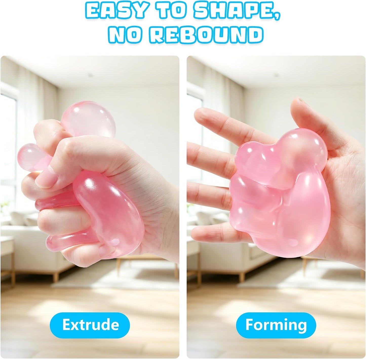 2 Pcs Coconut Oil Squishy, Shapeable No Rebound Stress Relief Ball, Fun Sensory Fidget Toy, Study Work Relaxation Desk Decor, Fun Anxiety Gift for Adults & Kids(Blue+Pink)