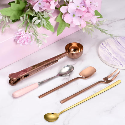 uxcell Stainless Steel Coffee Spoon with Ceramic Handle 5.7 Inch Small Dessert Spoons Tea Spoon for Cake Sugar Coffee, Pink