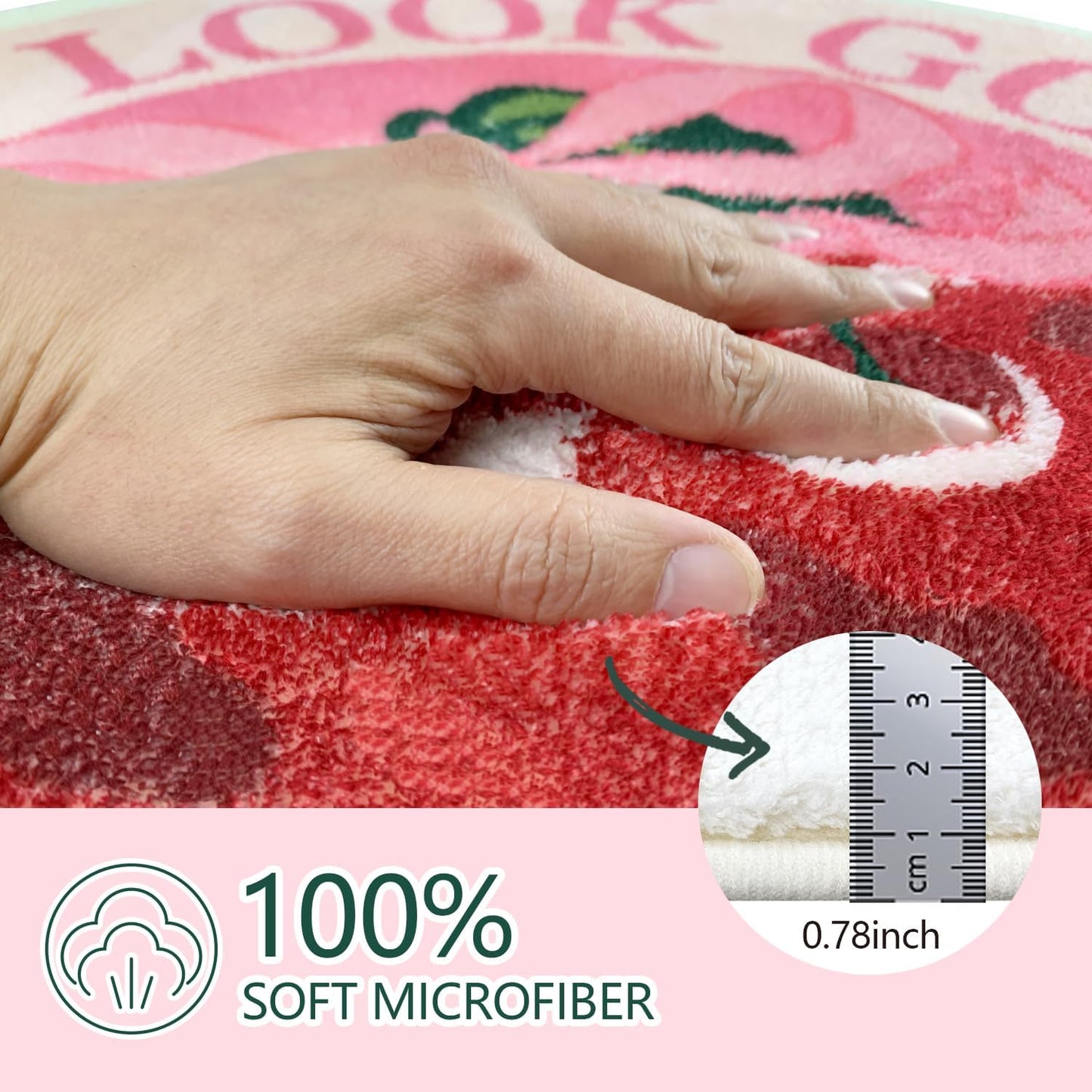 SHIYUE You Look Good Cute Cherry Bath Mat, Ultra Soft and Fluffy Microfiber Water Absorption Non Slip Mat for Bedroom Kitchen Bathroom Rug Decor(23.6"×23.6" Pink Bow Y01)