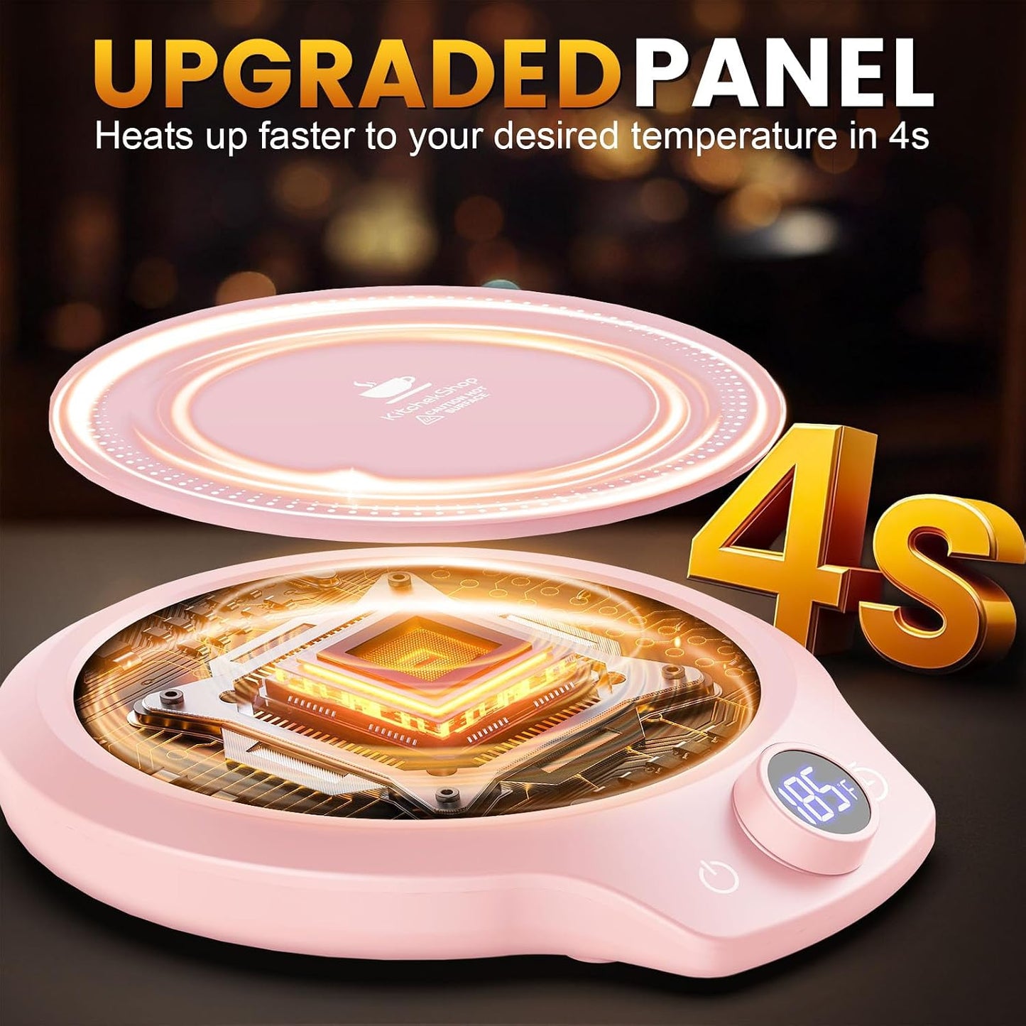 Fast Heating Mug Warmer - 4 Temp Settings & 1-12H Timer, Coffee Cup Warmer Plate for Desk Auto Shut Off, Ideal Beverage Warmer Gift for Coffee, Tea, Milk (Pink)