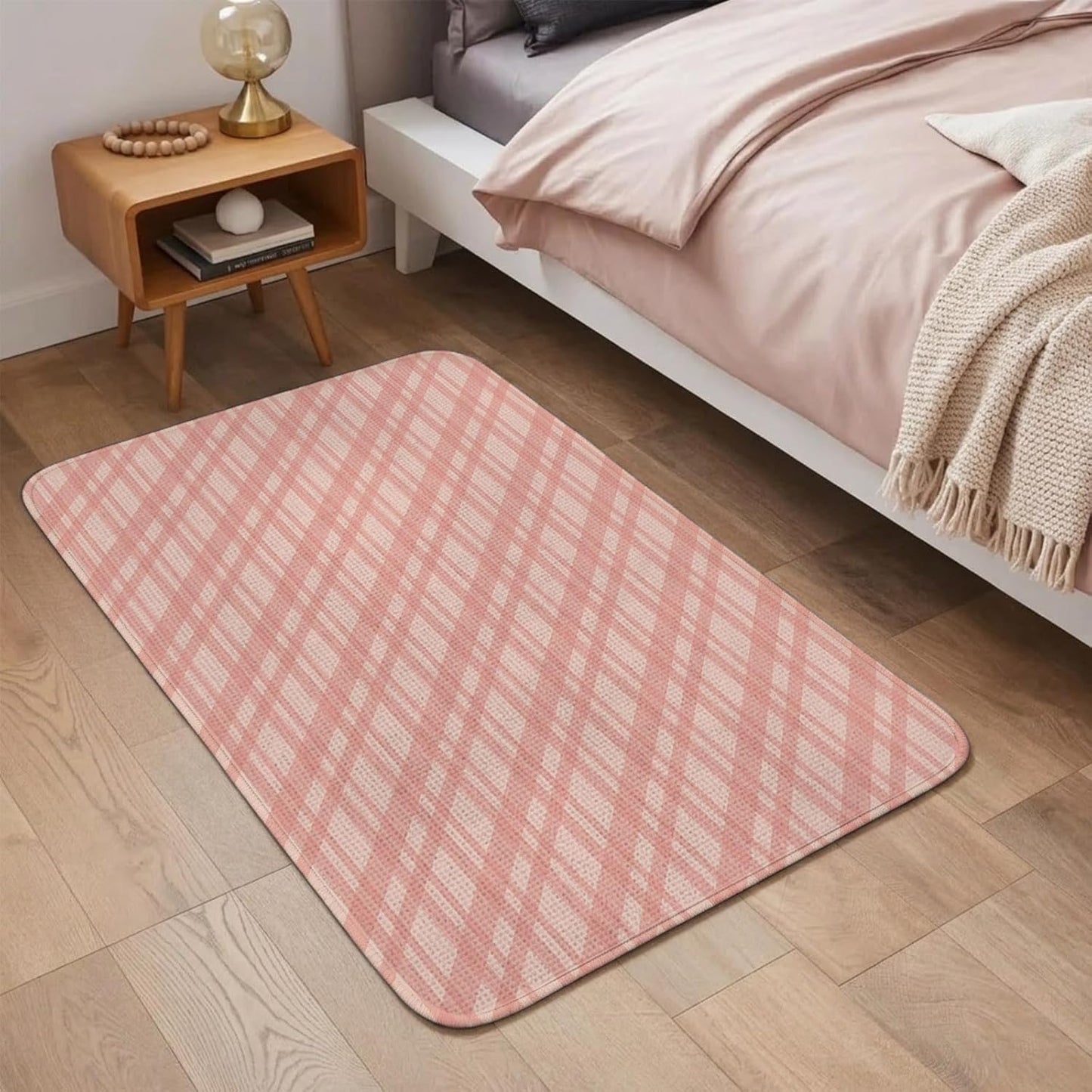 Bathroom Rugs 19.7x31.5 Inch, Pink Stripes Non Slip Rugs Washable Low Pile, Modern Minimalist Texture Front Door Mat Entryway Rug with Rubber Backing